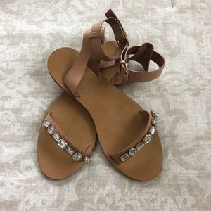 J. Crew Jeweled Leather Flat Sandals